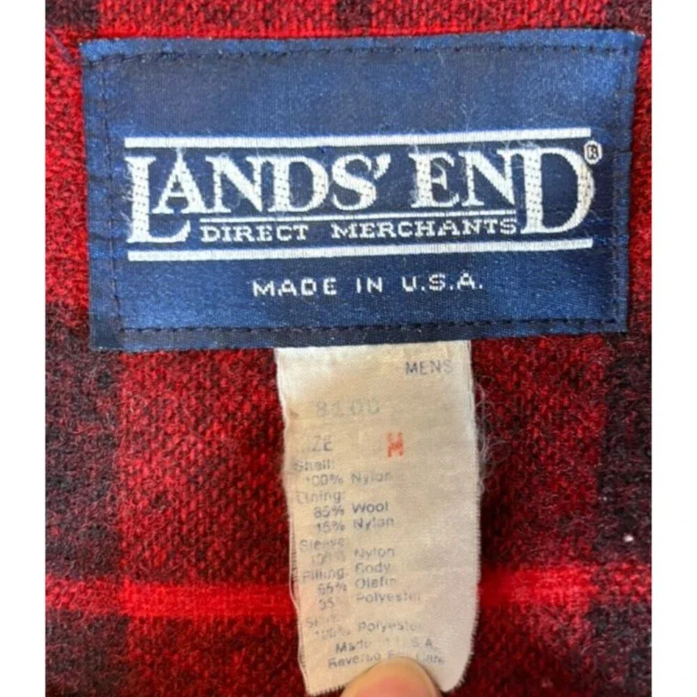 Vintage Lands End Parka Mens M Made USA Wool Plaid Lined Hooded Tan Coat